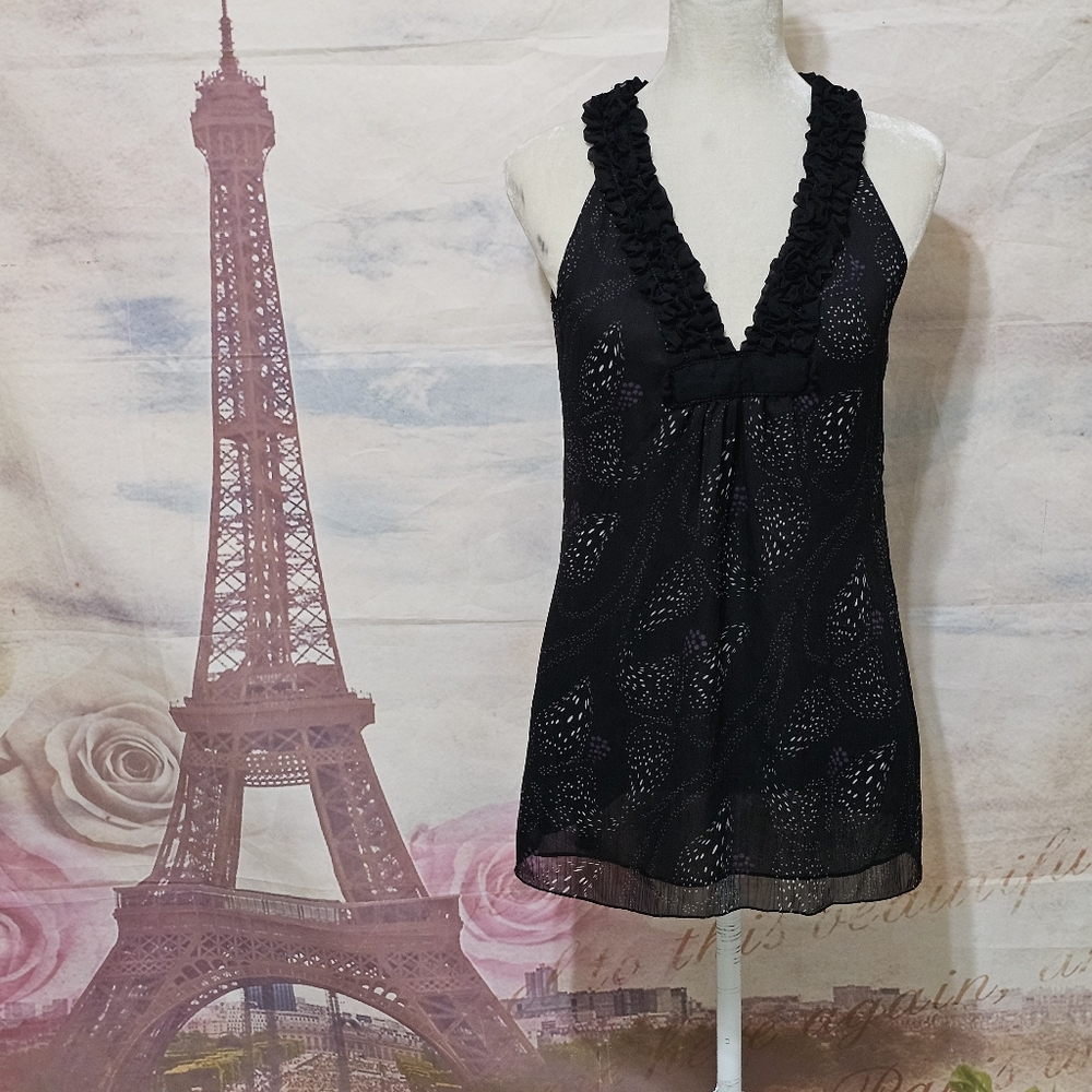 Max Studio Black Ruffle Detail Top